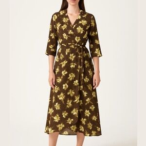 MELLODAY Brown Floral Collared Button Down Midi Dress NEW